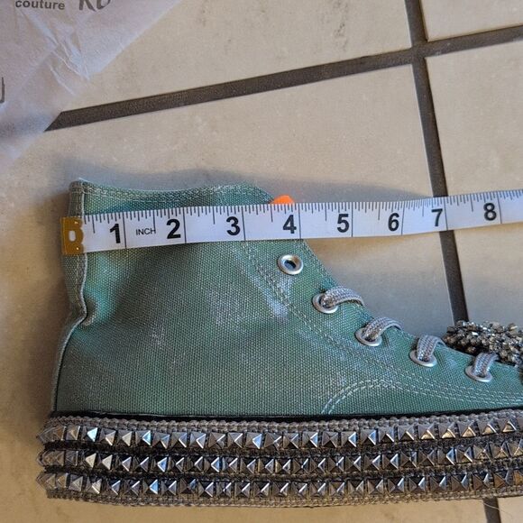 NEW Nan-Ku Free People High Top Sneaker Rhinestone Studded Aloe Size 8-8.5 - Picture 10 of 14